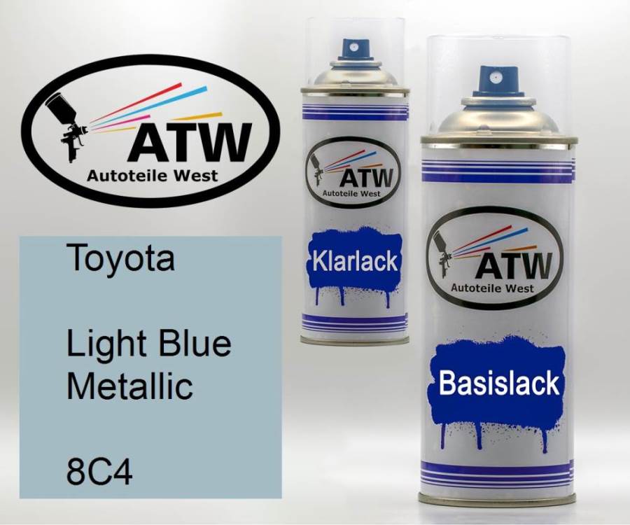 Toyota, Light Blue Metallic, 8C4: 400ml Sprühdose + 400ml Klarlack - Set, von ATW Autoteile West.